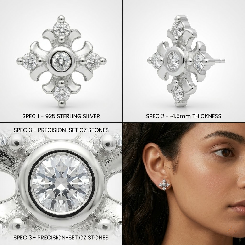 Ornate Floral Cross Stud Earrings, additional product view 4