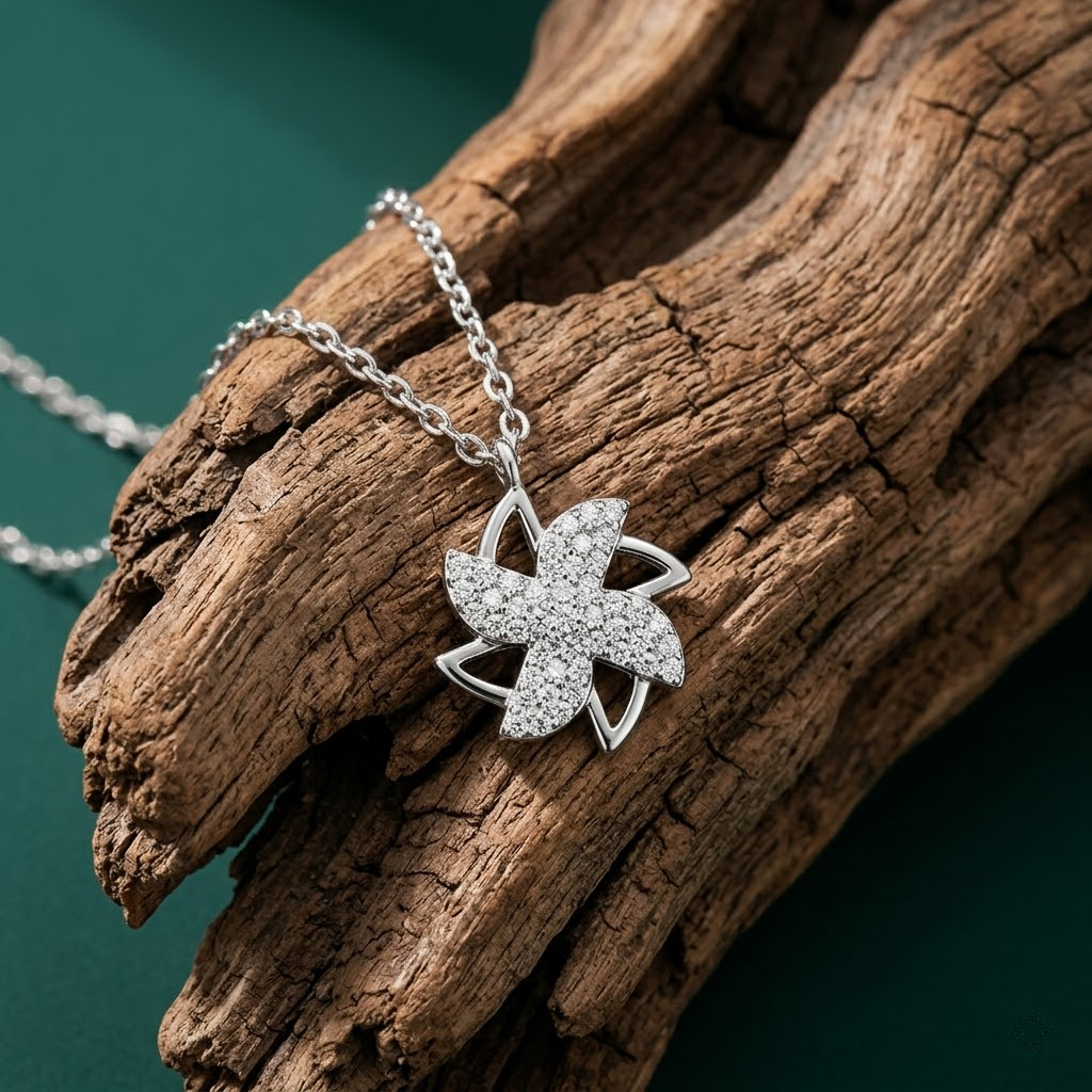 Silvme Pinwheel Flower Pendant Necklace in 925 silver, a thoughtful jewellery gift for women