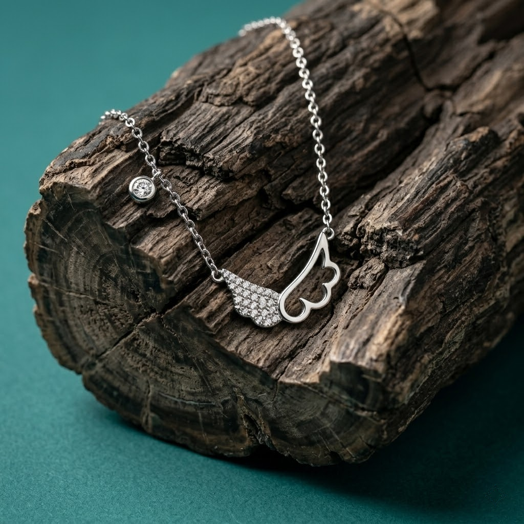 Silvme Sparkle Wing Pendant Necklace showcasing its sparkle wing design in 925 sterling silver